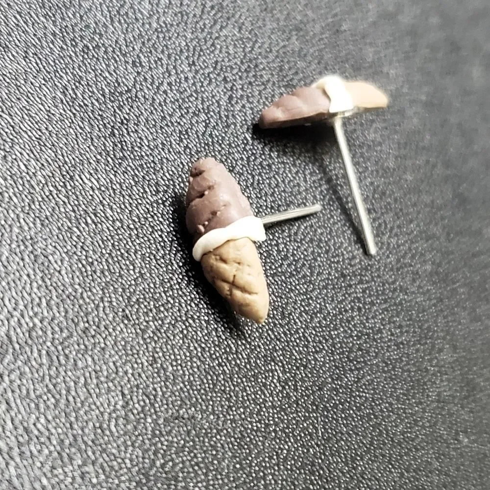 Polymer clay chocolate ice cream cone earrings